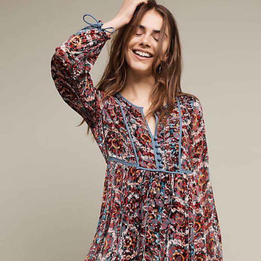 Abia Velvet Peasant Dress by Anthropolgie